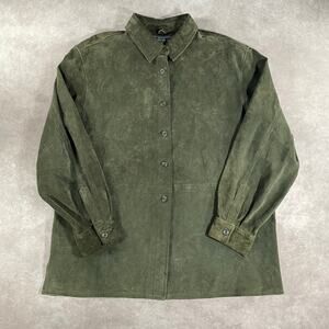 Sonoma Casual Lifestyle Green Suede Leather Long Sleeve Button Up
